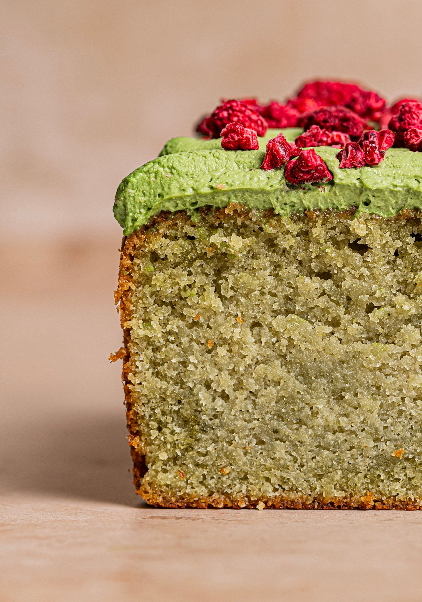 Frozen Matcha, Almond and Raspberry Loaf